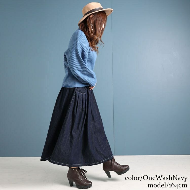 大きいサイズ レディース タックフレアデニムスカート　wd-0343