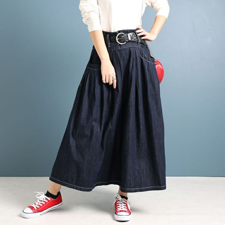 大きいサイズ レディース タックフレアデニムスカート　wd-0343