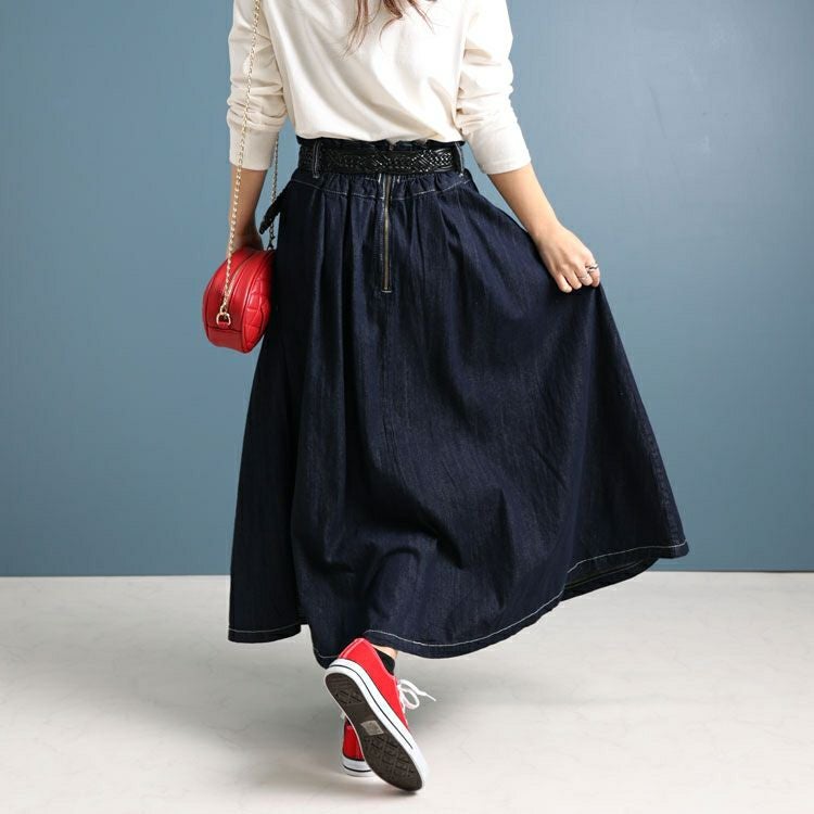 大きいサイズ レディース タックフレアデニムスカート　wd-0343