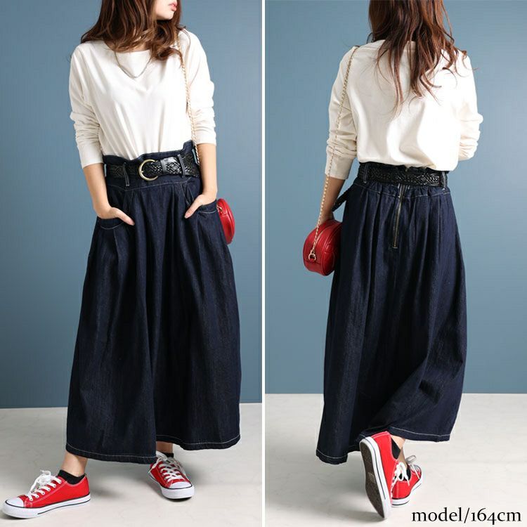 大きいサイズ レディース タックフレアデニムスカート　wd-0343