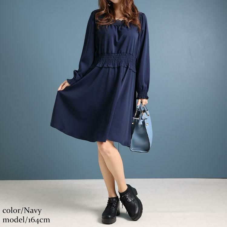 大きいサイズ レディース スクエアレースワンピース　fem-329 ネイビー