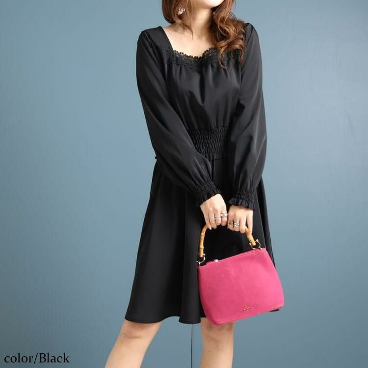 大きいサイズ レディース スクエアレースワンピース　fem-329 ブラック