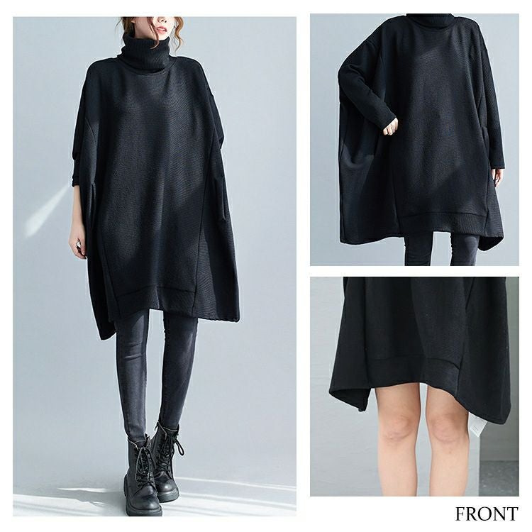 大きいサイズ レディース ハイネックリブニットドルマンプルオーバー　goldy-1177