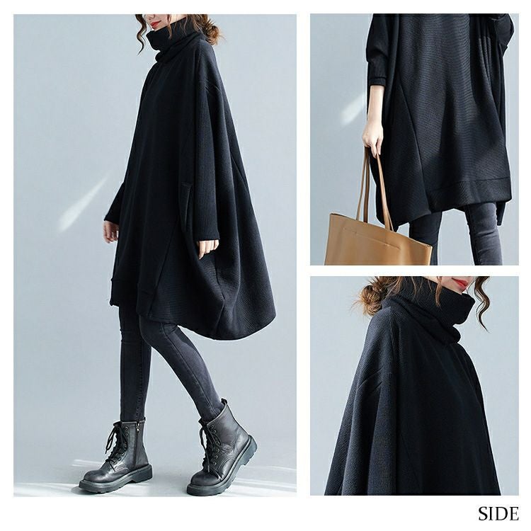 大きいサイズ レディース ハイネックリブニットドルマンプルオーバー　goldy-1177