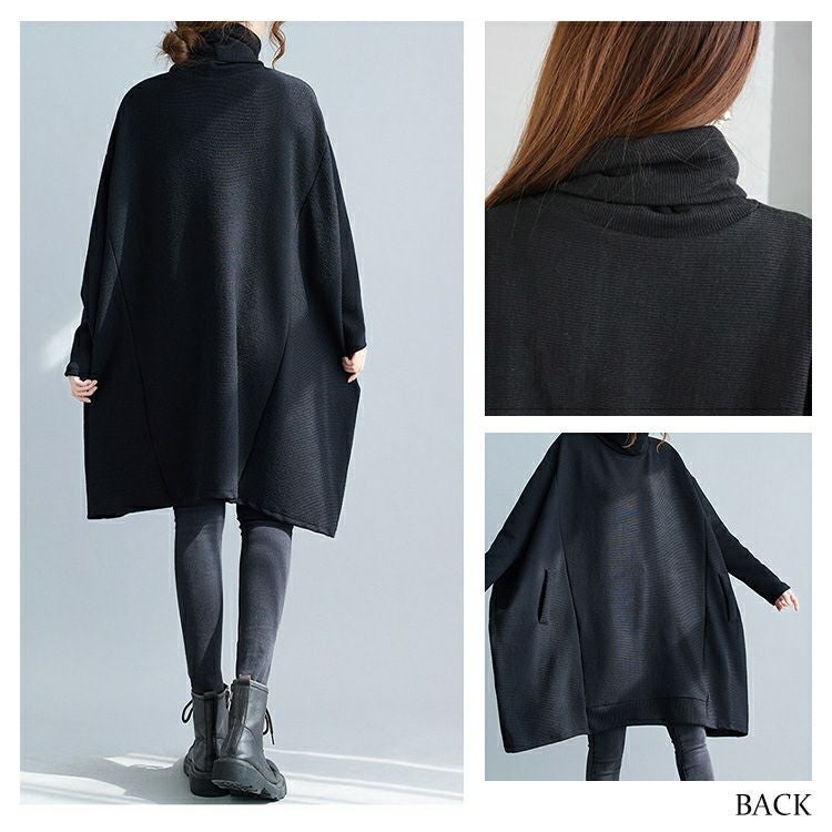 大きいサイズ レディース ハイネックリブニットドルマンプルオーバー　goldy-1177