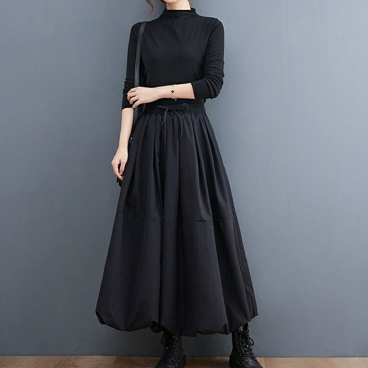 大きいサイズ レディース タックフレアウエストゴムスカート　goldy-1208