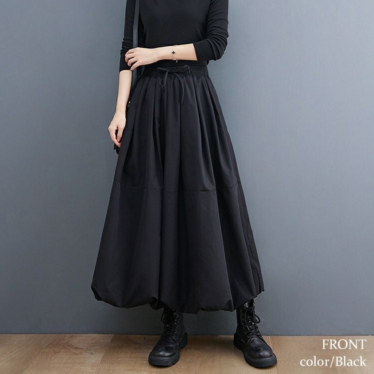 大きいサイズ レディース タックフレアウエストゴムスカート　goldy-1208