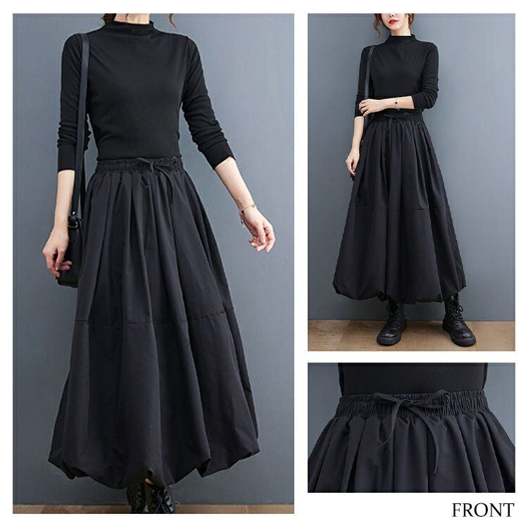 大きいサイズ レディース タックフレアウエストゴムスカート　goldy-1208