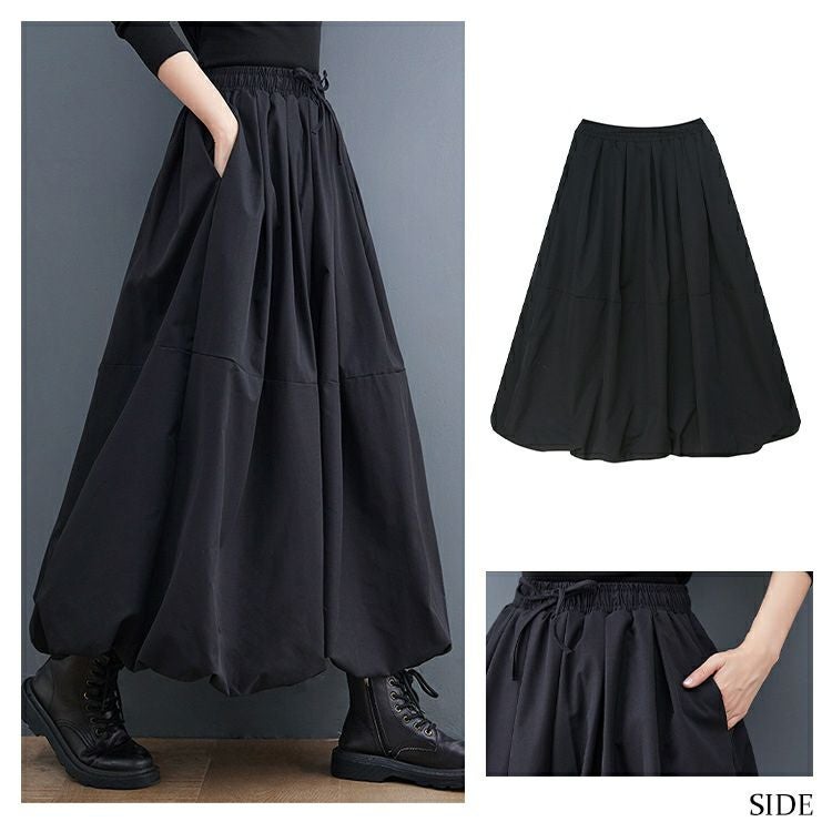 大きいサイズ レディース タックフレアウエストゴムスカート　goldy-1208