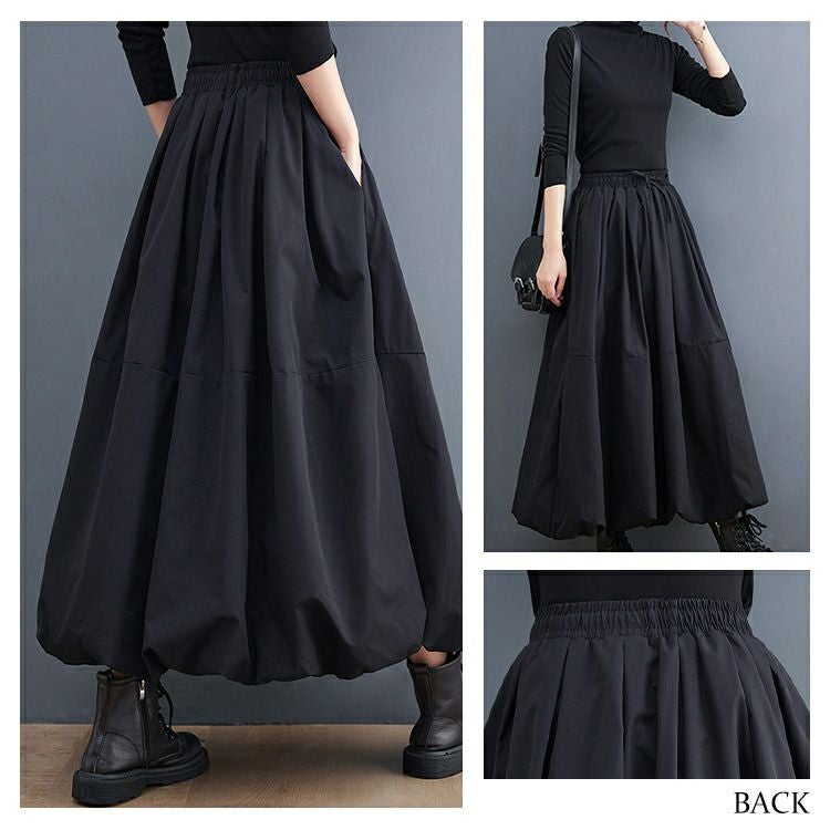 大きいサイズ レディース タックフレアウエストゴムスカート　goldy-1208