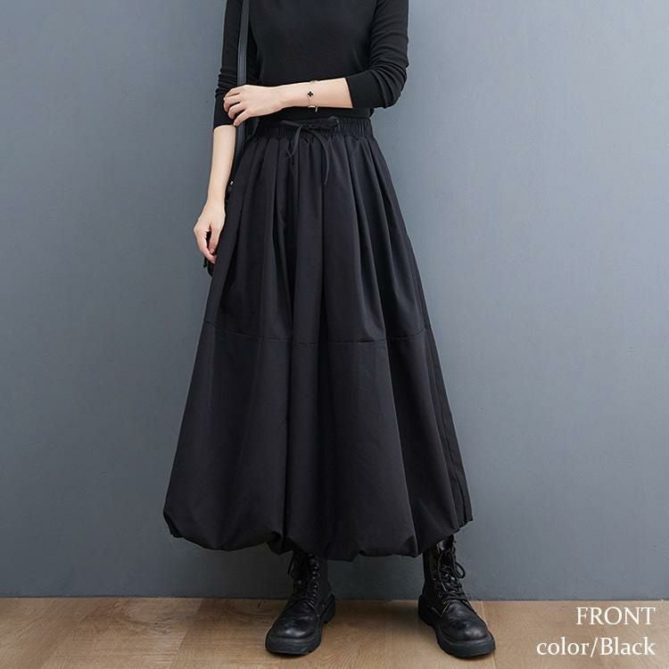 大きいサイズ レディース タックフレアウエストゴムスカート　goldy-1208 ブラック
