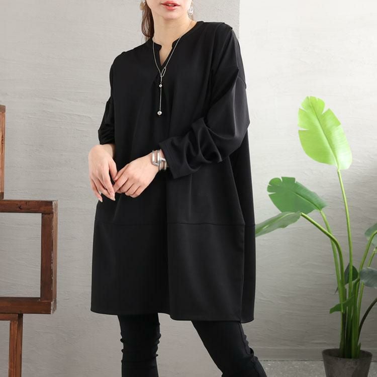 大きいサイズ レディース コクーン切替チュニック　fem-339 ブラック