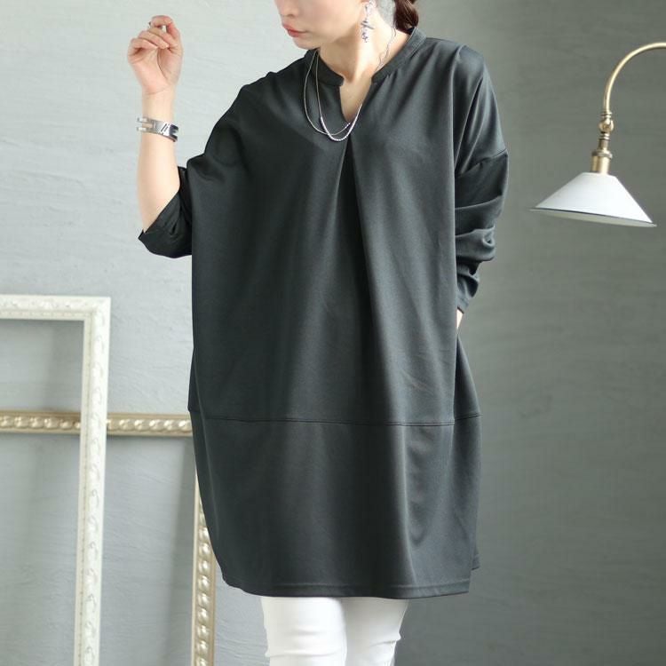 大きいサイズ レディース コクーン切替チュニック　fem-339 スミクロ