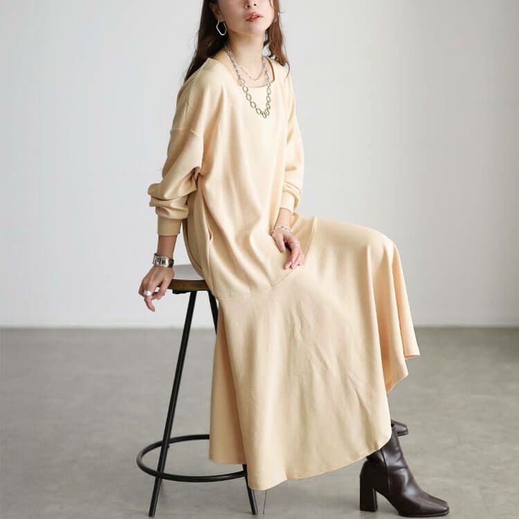 大きいサイズ レディース ふくれジャガードワンピース　bro-0013 ベージュ