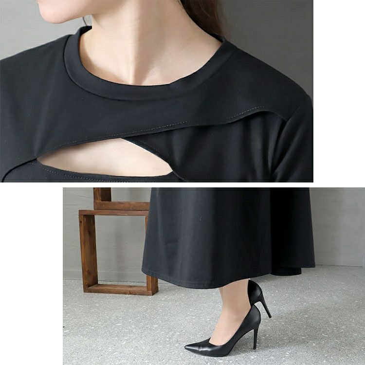 大きいサイズ レディース デコルテ胸ちょい空きデザインワンピース　bai-0125