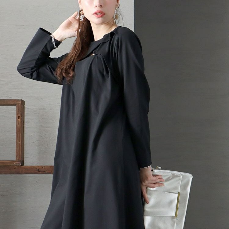 大きいサイズ レディース デコルテ胸ちょい空きデザインワンピース　bai-0125