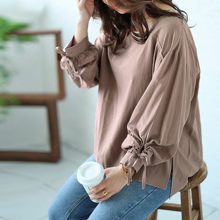 大きいサイズ レディース 袖ドロストブラウス　fem-341