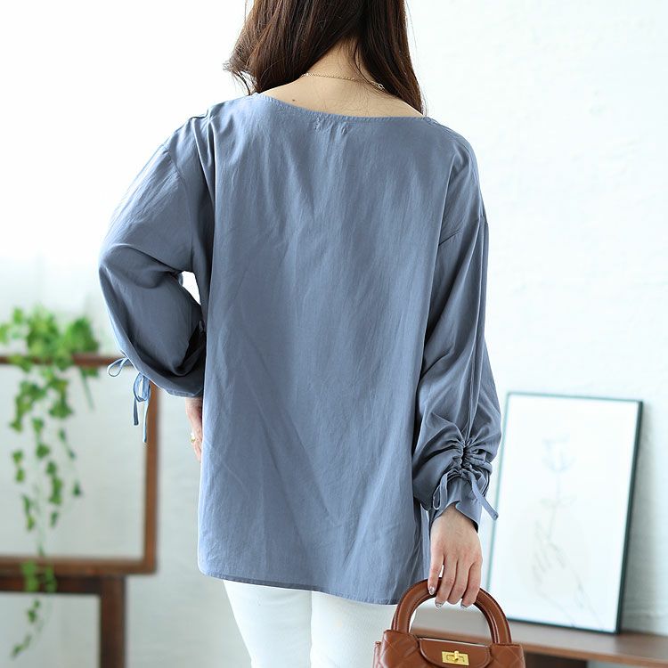 大きいサイズ レディース 袖ドロストブラウス　fem-341