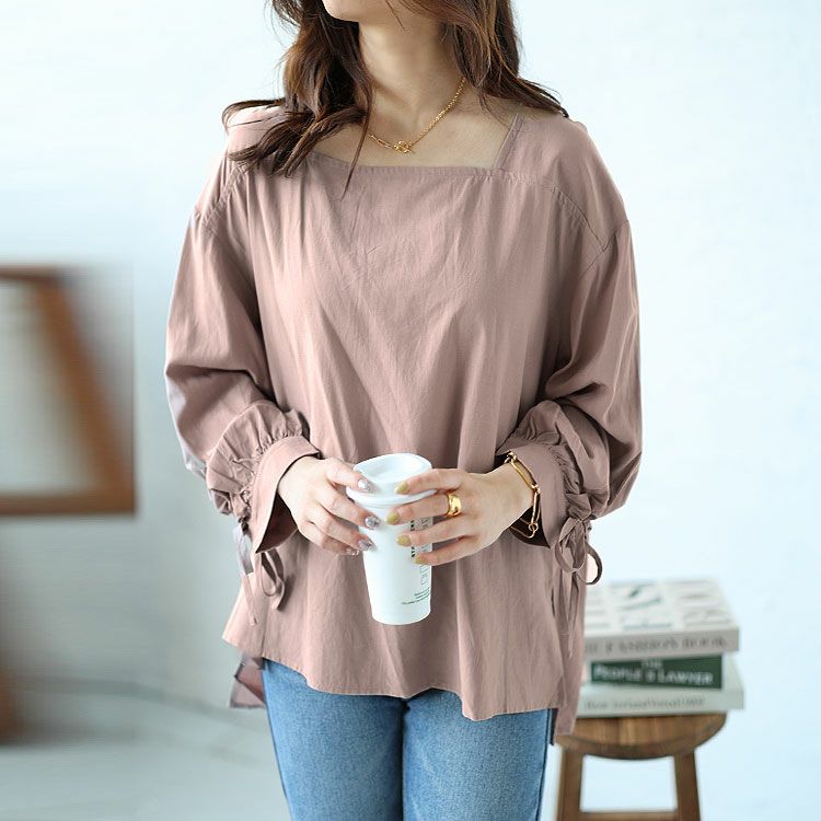 大きいサイズ レディース 袖ドロストブラウス　fem-341