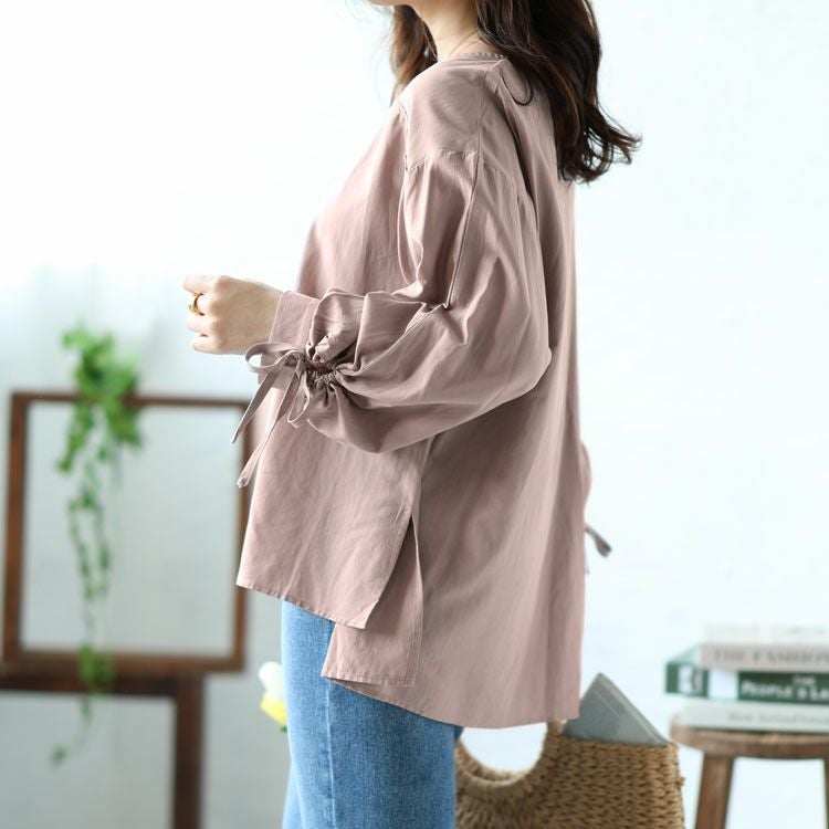 大きいサイズ レディース 袖ドロストブラウス　fem-341