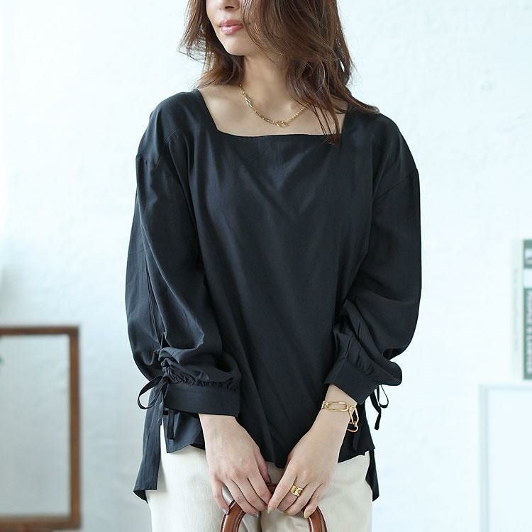 大きいサイズ レディース 袖ドロストブラウス　fem-341 ブラック