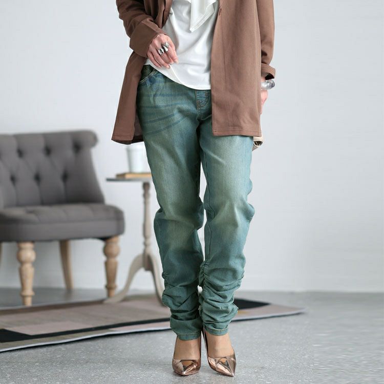 大きいサイズ レディース ウエストリブデニムパンツ　wd-0120