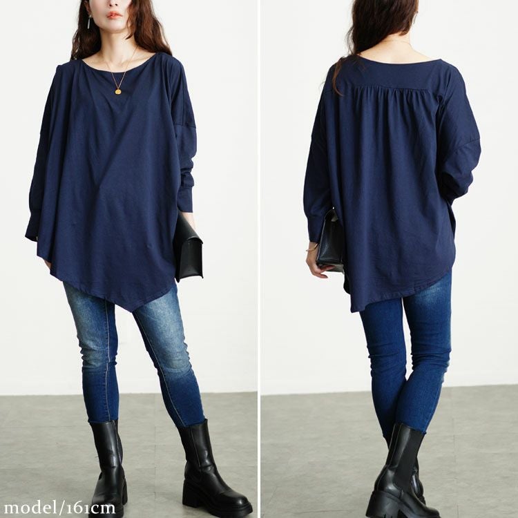 大きいサイズ レディース アシメトリー裾タックＴシャツ　wk-0166