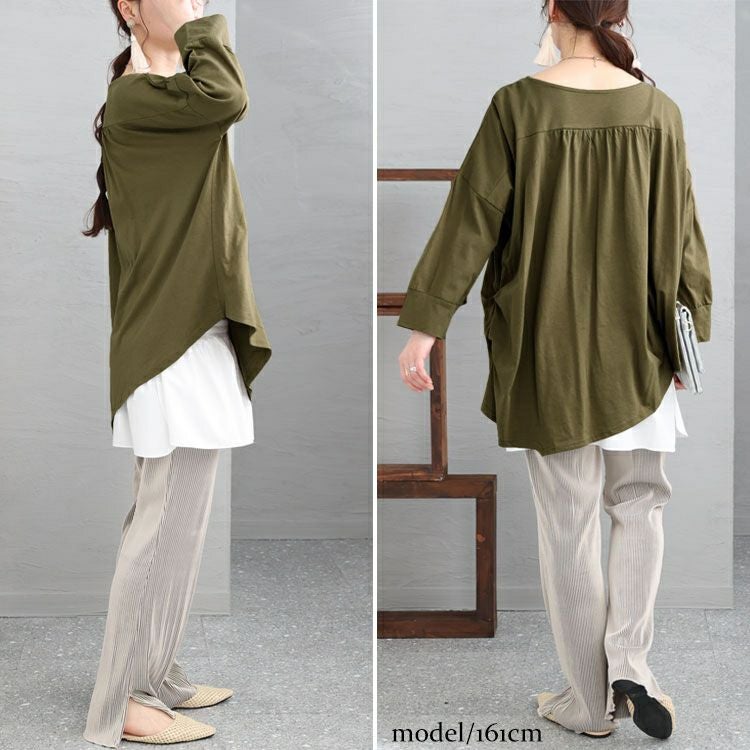 大きいサイズ レディース アシメトリー裾タックＴシャツ　wk-0166