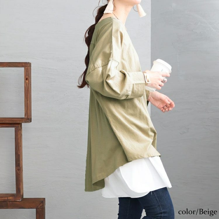 大きいサイズ レディース アシメトリー裾タックＴシャツ　wk-0166