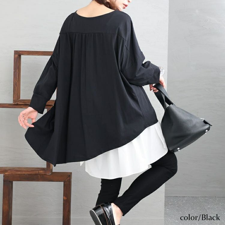 大きいサイズ レディース アシメトリー裾タックＴシャツ　wk-0166