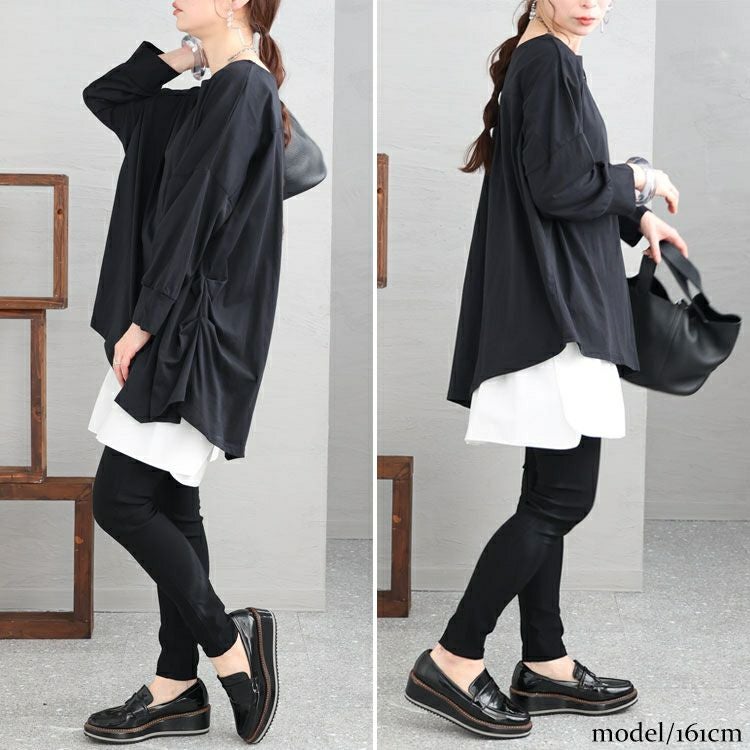 大きいサイズ レディース アシメトリー裾タックＴシャツ　wk-0166