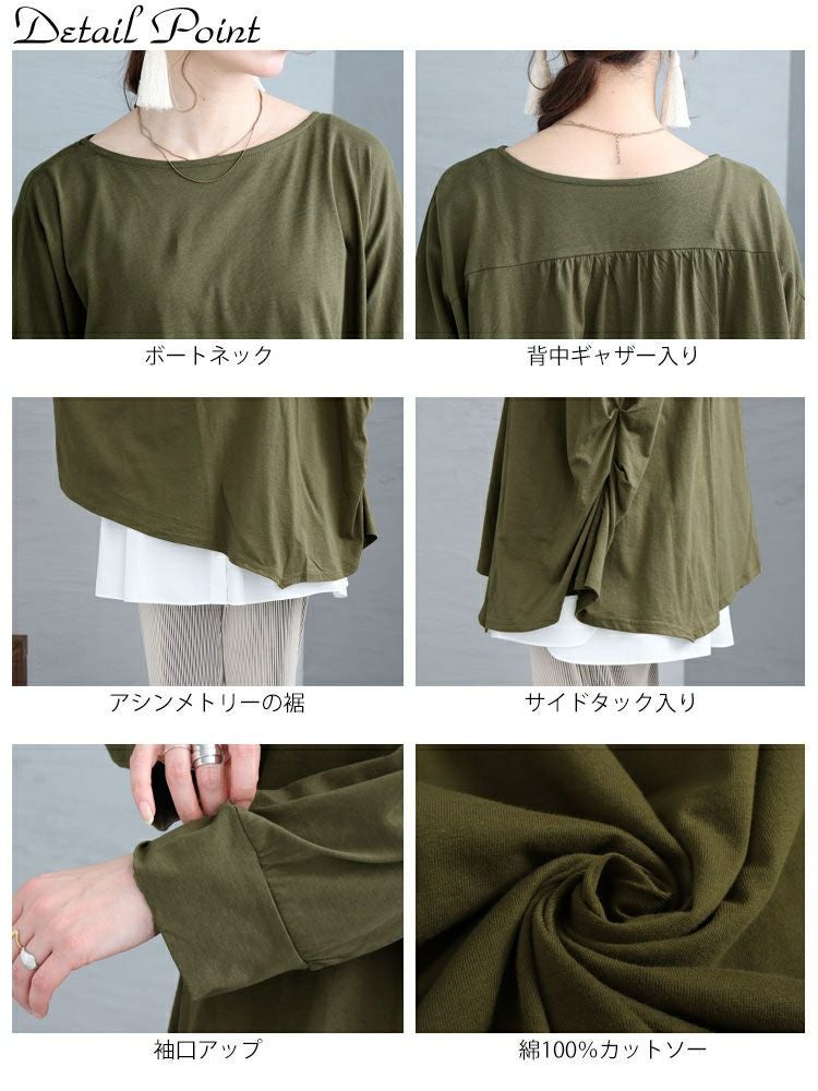 大きいサイズ レディース アシメトリー裾タックＴシャツ　wk-0166