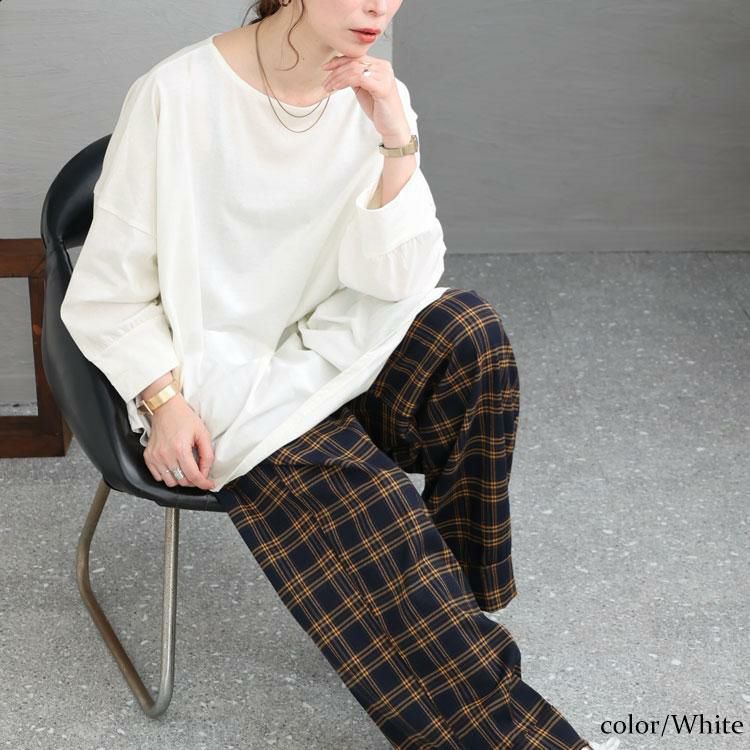 大きいサイズ レディース アシメトリー裾タックＴシャツ　wk-0166 ホワイト