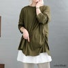 大きいサイズ レディース アシメトリー裾タックＴシャツ　wk-0166 カーキ
