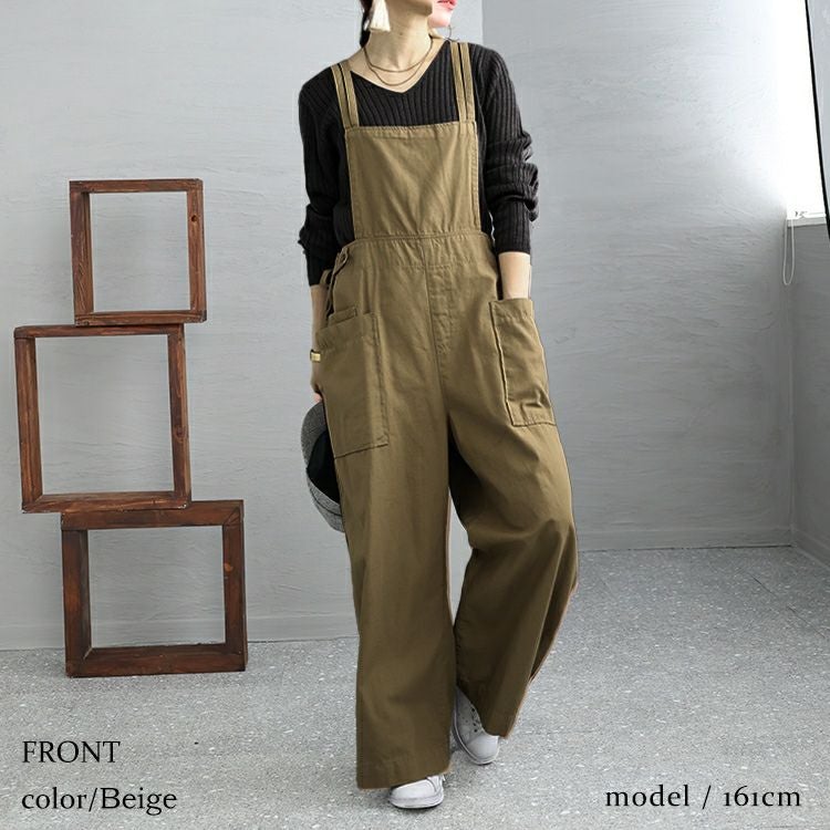 大きいサイズ レディース サイドビッグポケットサロペットパンツ　wc-0295