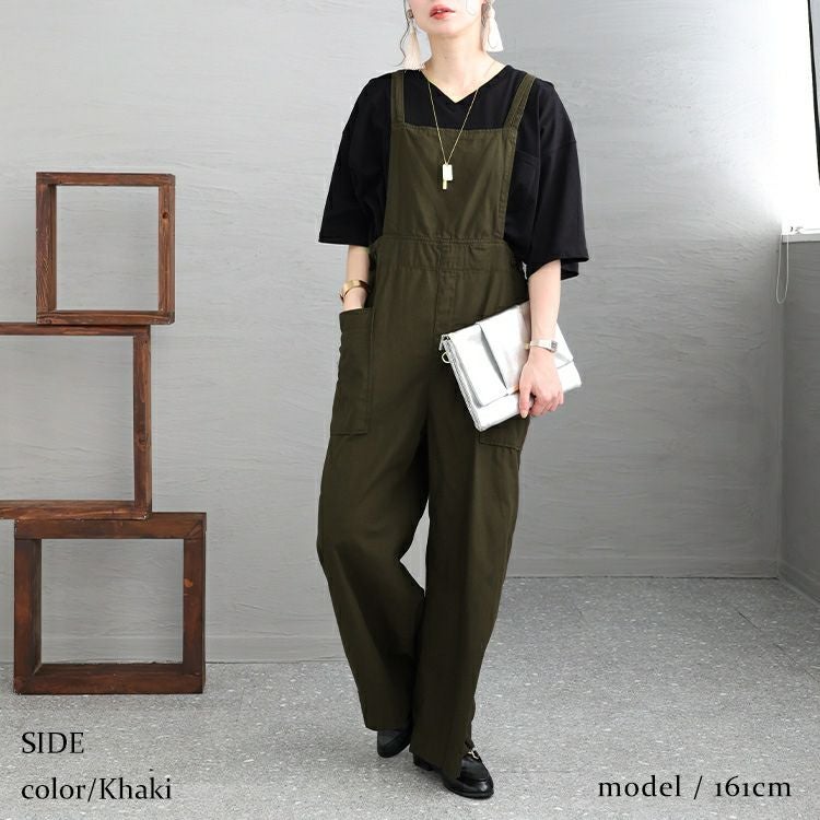 大きいサイズ レディース サイドビッグポケットサロペットパンツ　wc-0295