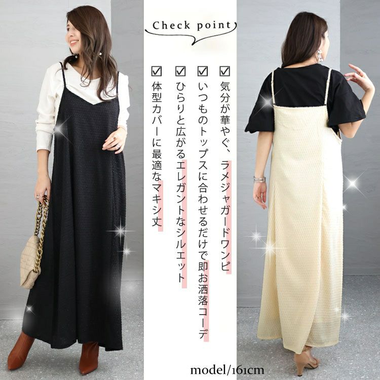 大きいサイズ レディース ラメジャガードキャミワンピース　maru-6655