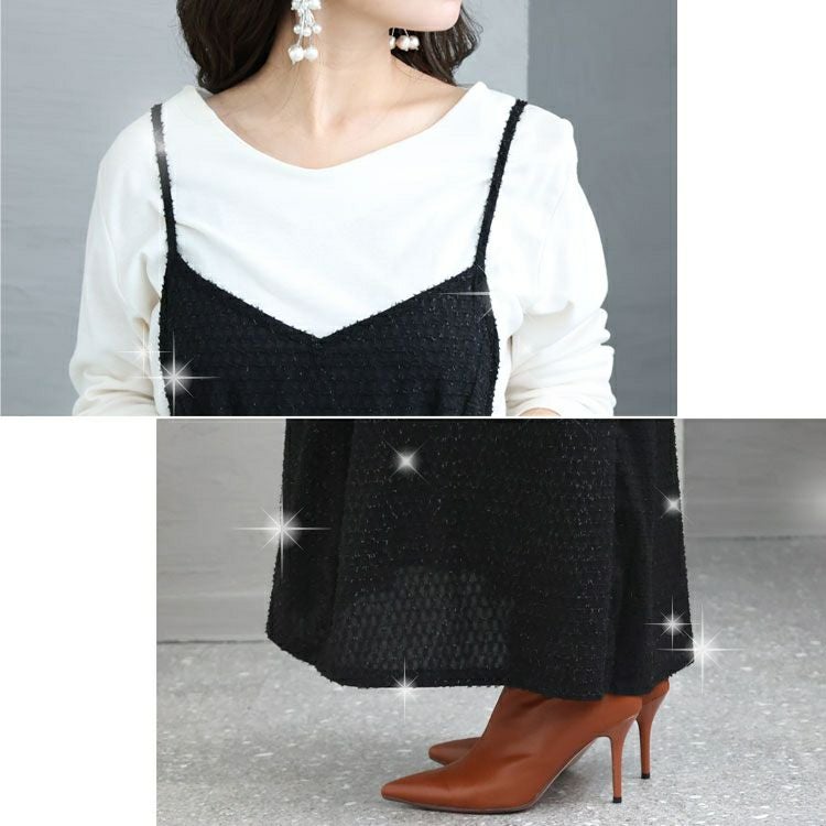 大きいサイズ レディース ラメジャガードキャミワンピース　maru-6655