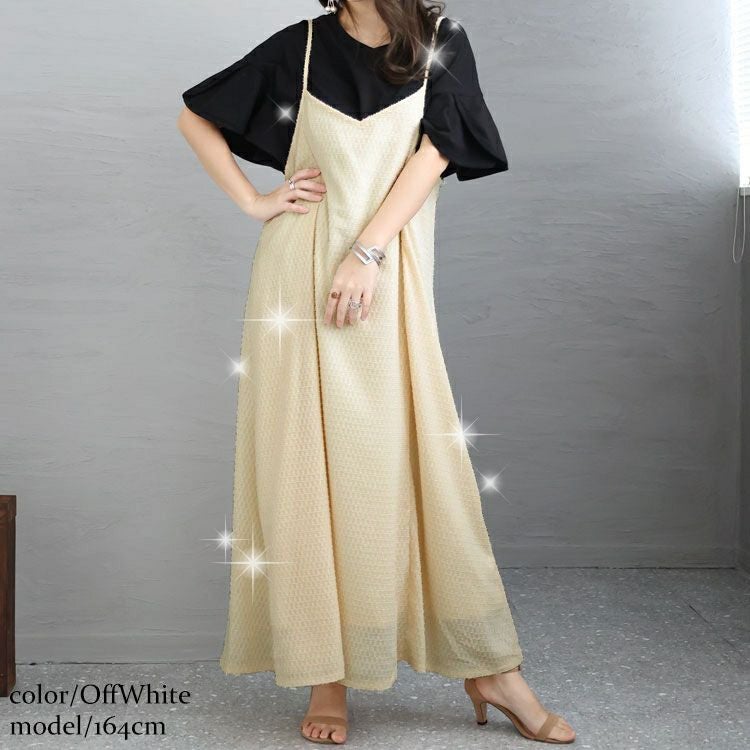 大きいサイズ レディース ラメジャガードキャミワンピース　maru-6655