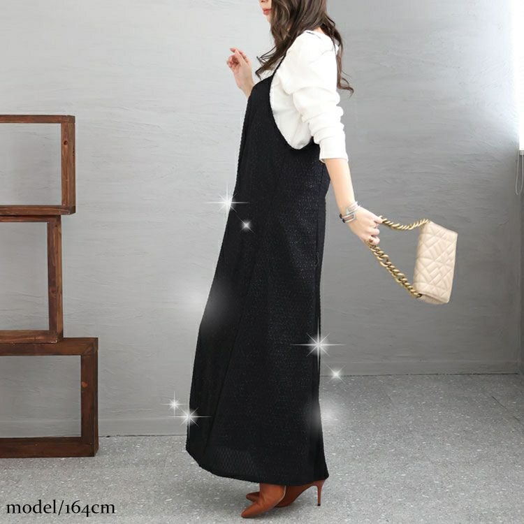 大きいサイズ レディース ラメジャガードキャミワンピース　maru-6655