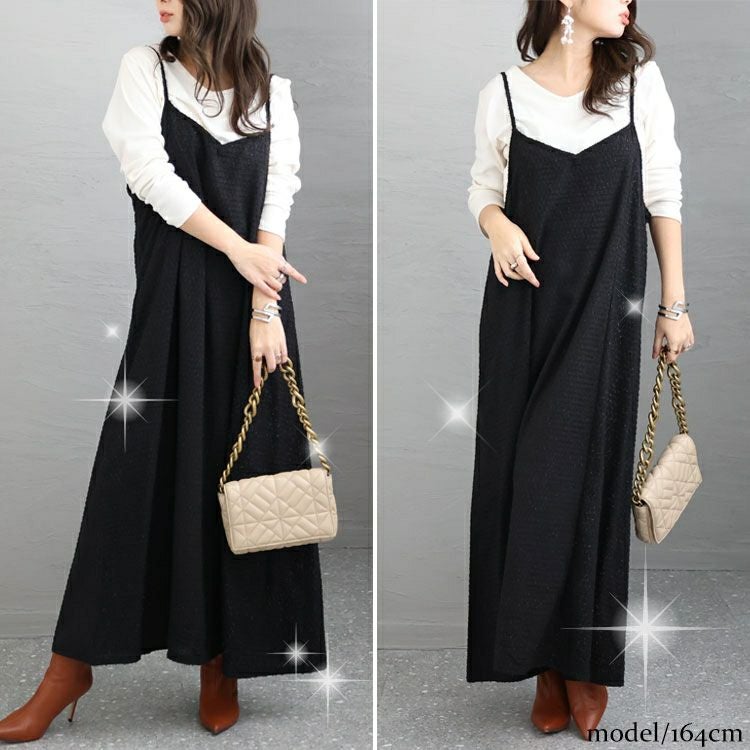 大きいサイズ レディース ラメジャガードキャミワンピース　maru-6655