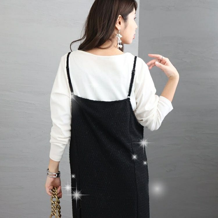 大きいサイズ レディース ラメジャガードキャミワンピース　maru-6655