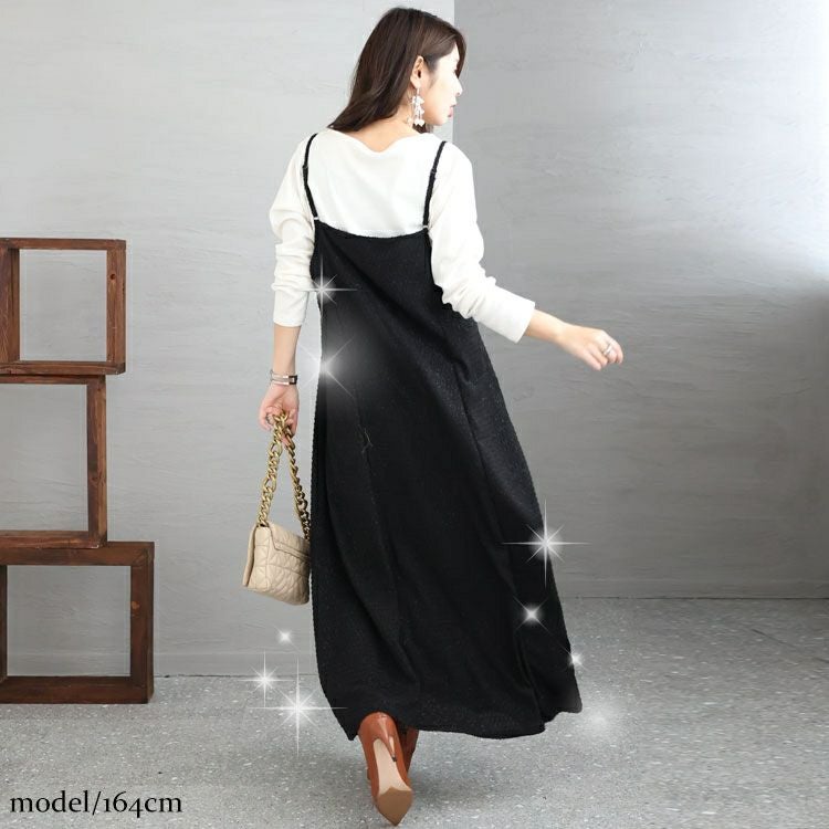 大きいサイズ レディース ラメジャガードキャミワンピース　maru-6655