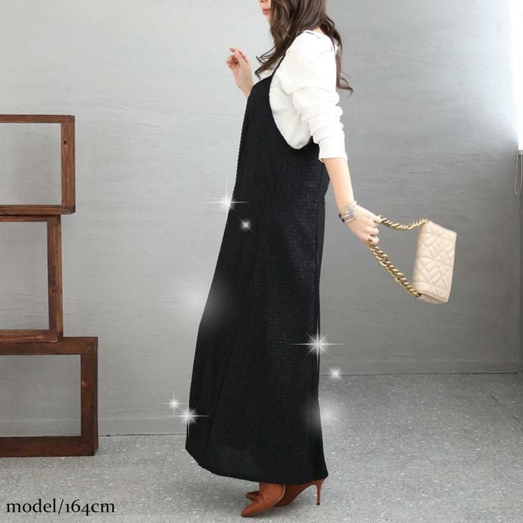 大きいサイズ レディース ラメジャガードキャミワンピース　maru-6655 ブラック