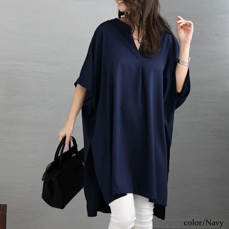 大きいサイズ レディース 後編み上げ半袖シャツチュニック　bai-0134