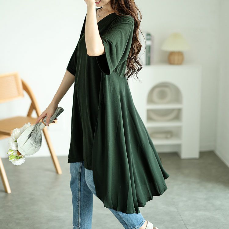 大きいサイズ レディース 異素材テールカットチュニック　mncut-122248f