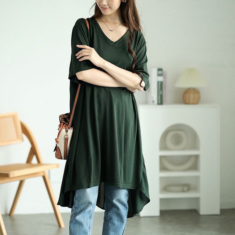 大きいサイズ レディース 異素材テールカットチュニック　mncut-122248f