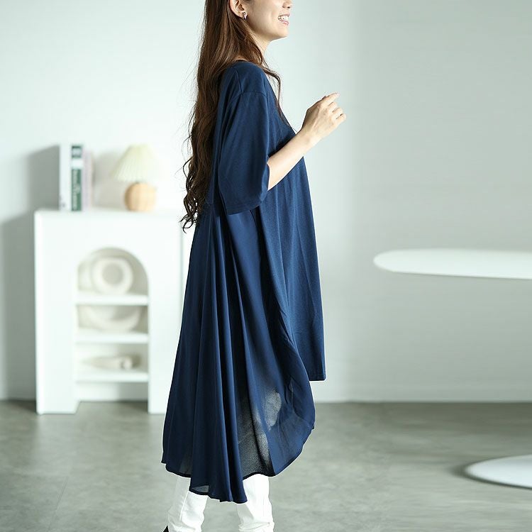 大きいサイズ レディース 異素材テールカットチュニック　mncut-122248f