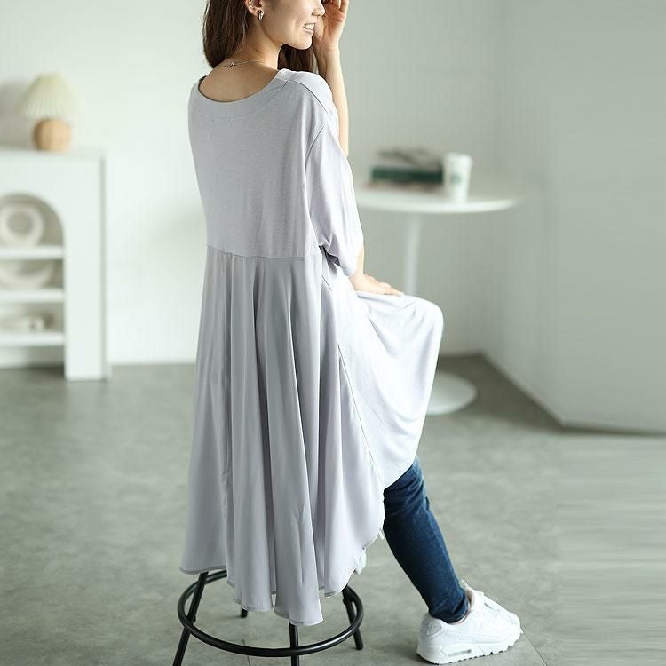 大きいサイズ レディース 異素材テールカットチュニック　mncut-122248f グレー