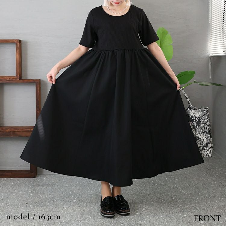 大きいサイズ レディース 異素材切替えギャザーワンピース　nw-23006